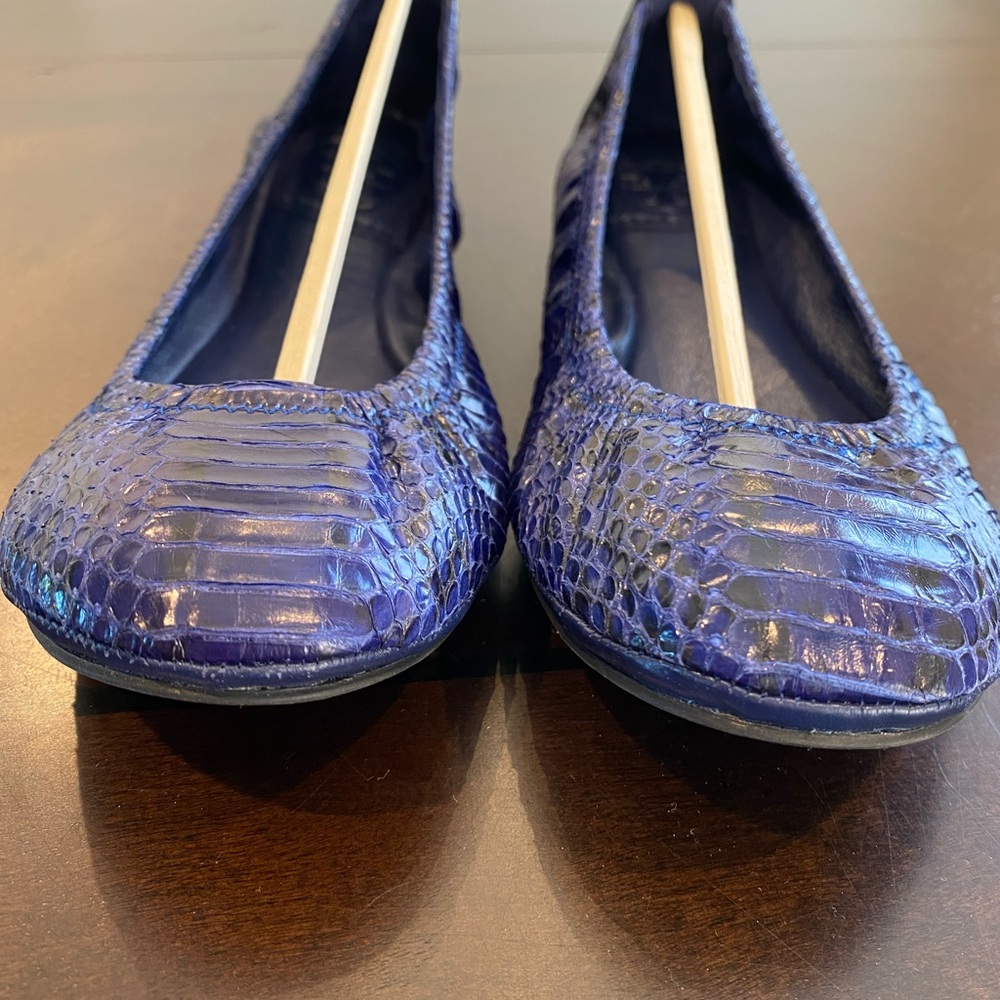 Tory Burch Eddie Python Snake Embossed Leather Fl… - image 2